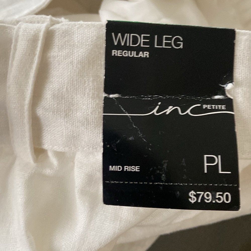 I.N.C. LINEN BLEND HIGH RISE WIDE LEG PANTS. WHITE - Picture 8 of 14